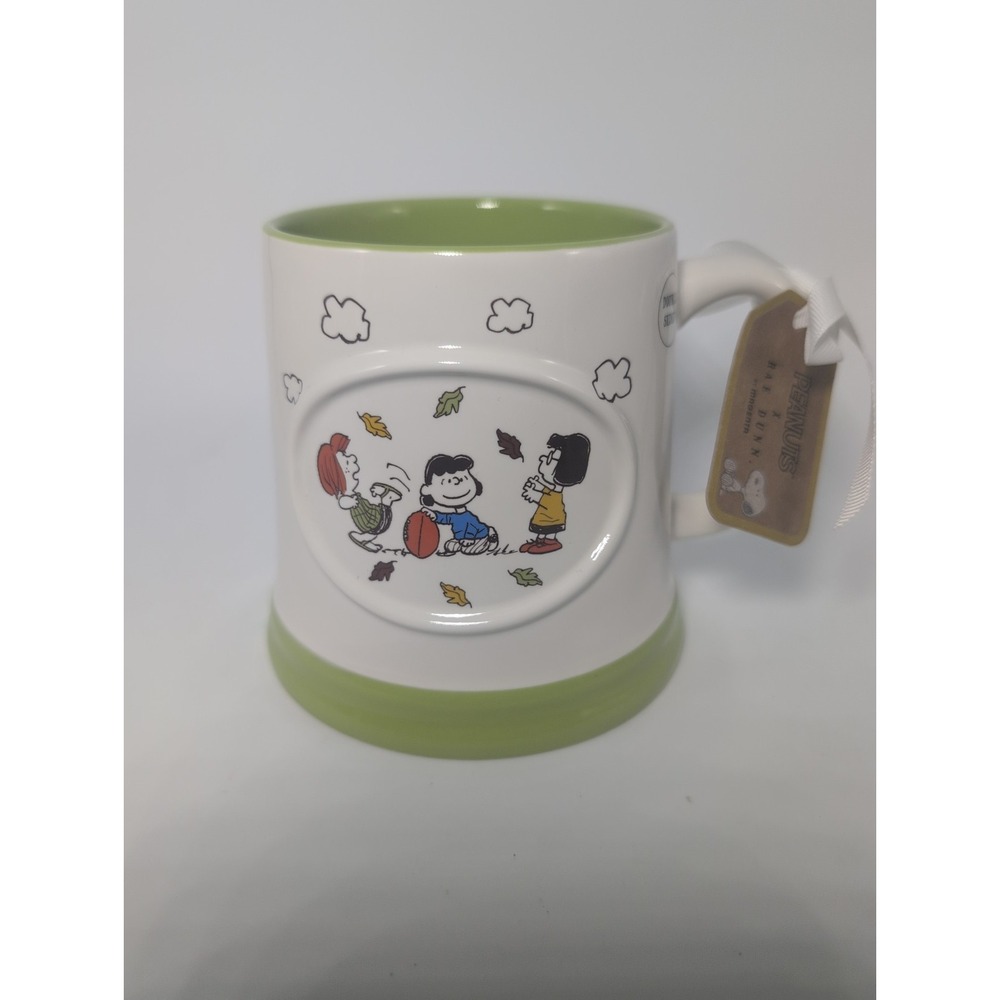 Rae Dunn Peanuts Football Girls Coffee Mug Green NWT Lucy